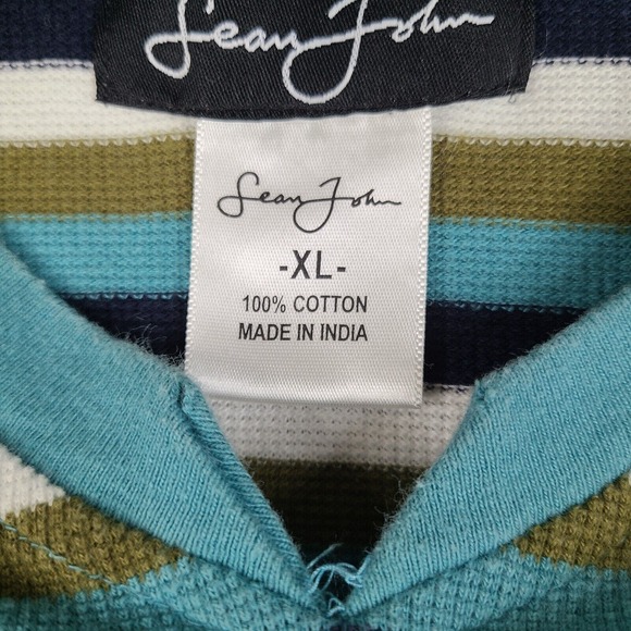Sean Jean T-Shirt Mens XL Striped Thermal Waffle V Neck Short Sleeve Cotton - Picture 6 of 13